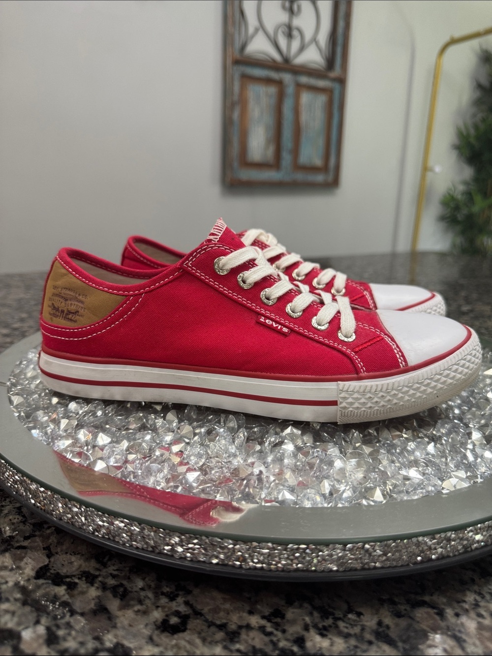 Levi's Red Canvas Low-Top Sneakers with White Accents EUC 7.5